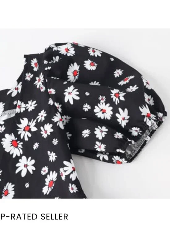 Puff Sleeve Floral Midi Dress Boho Chic Spring Summer Zipper Casual Elegant - Picture 6 of 7